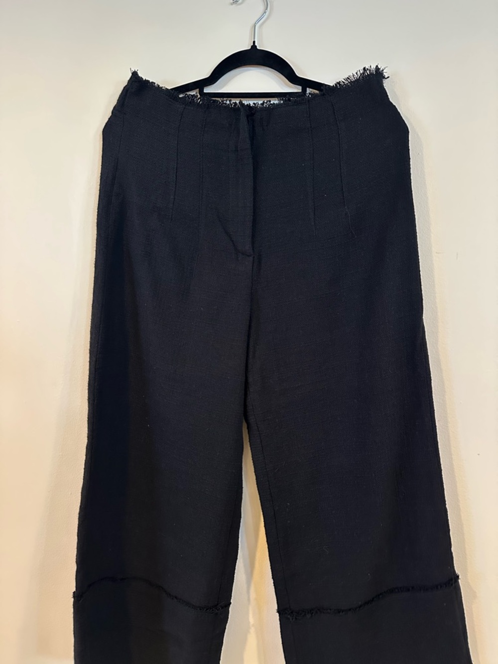 Zara Black Fringe-Waist Wide Leg Pants